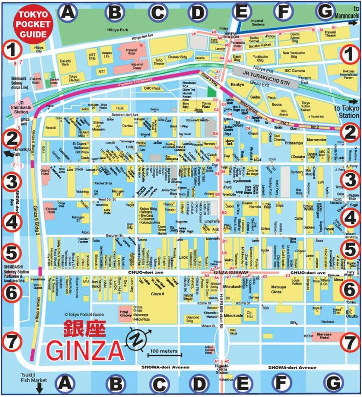 mapa Ginza Tokyo v anglický
