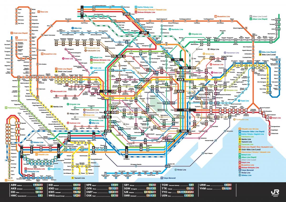 mapa JR linky v Tokiu