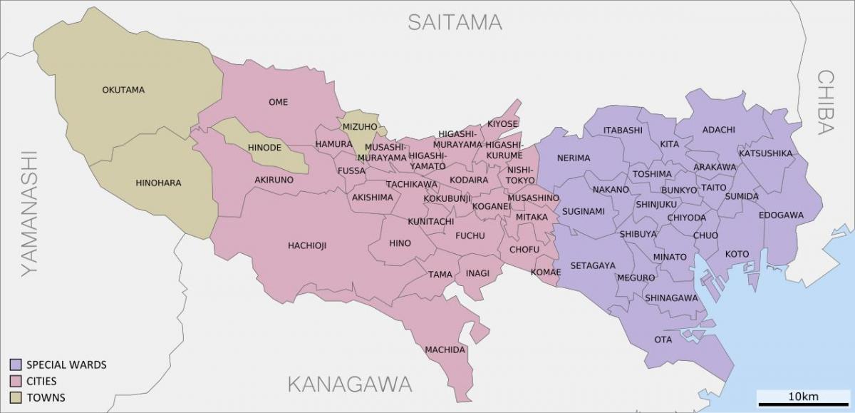 mapa Tokio prefektury