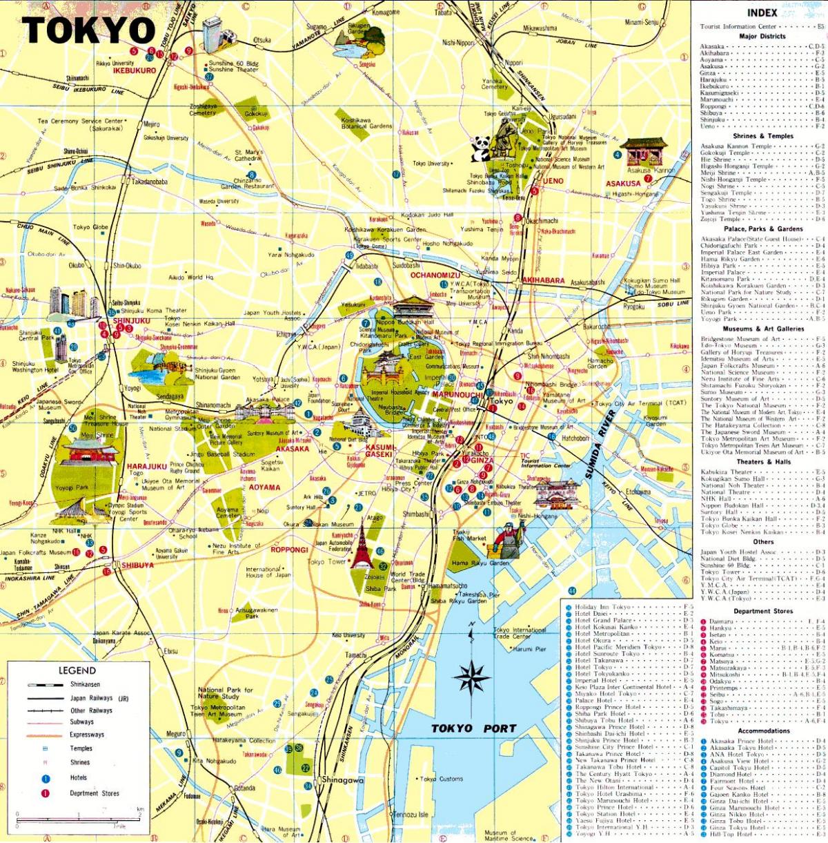 Tokio turistických atrakcí mapě
