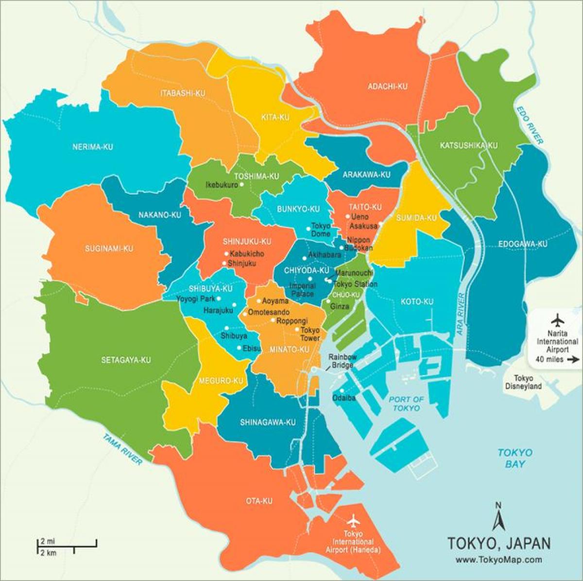 mapa Tokyo čtvrtí