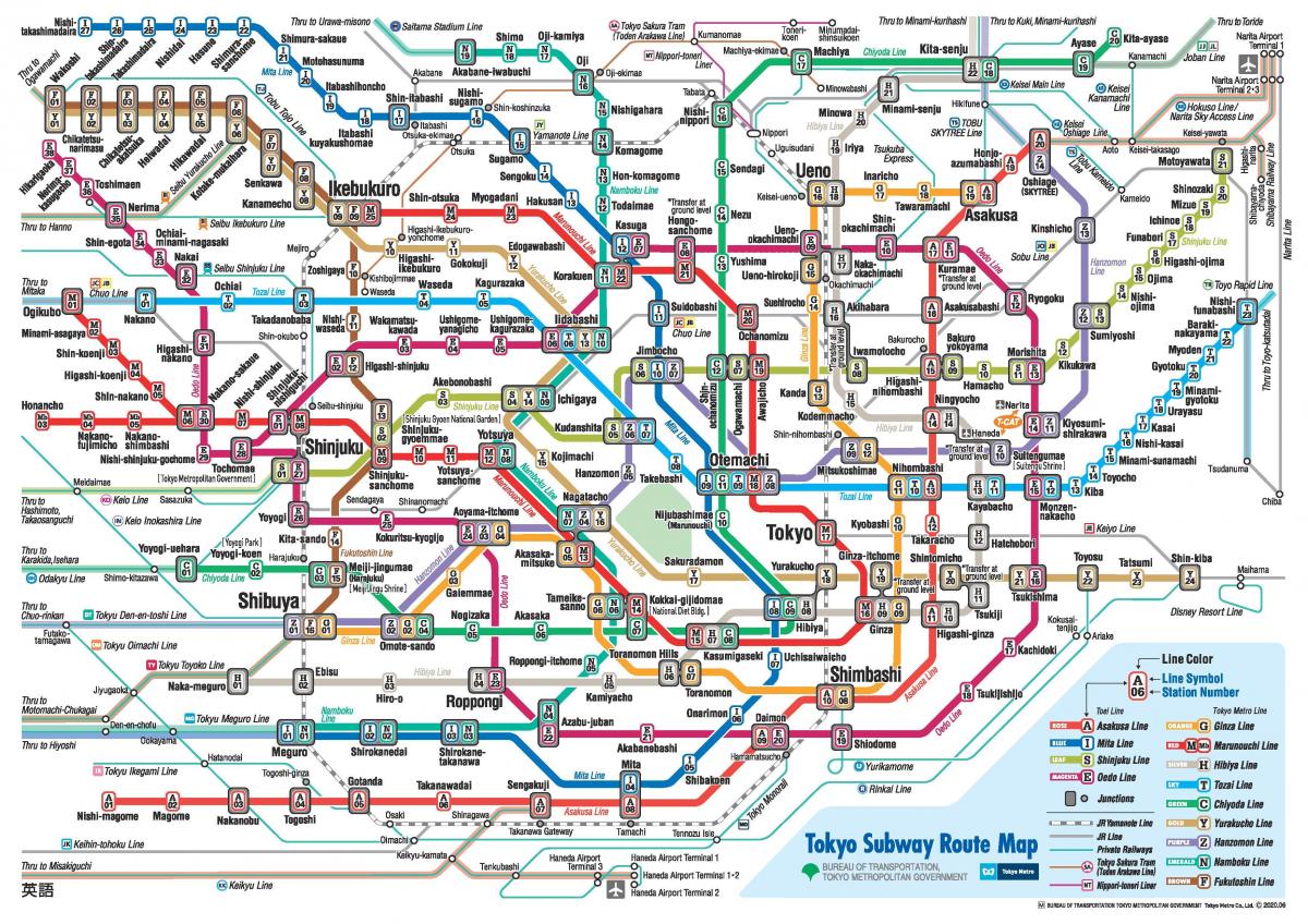 Tokyo subway mapa v angličtině