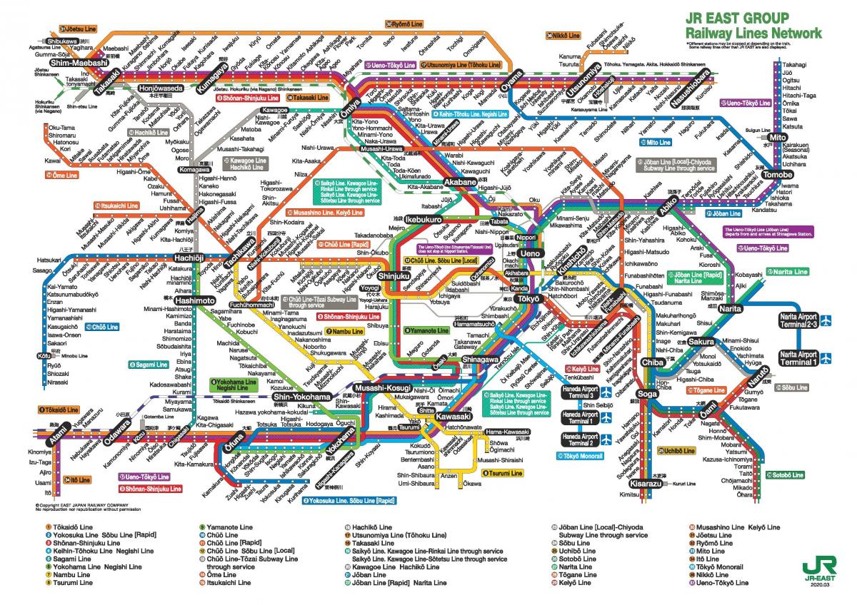 Tokyo JR vlak mapě