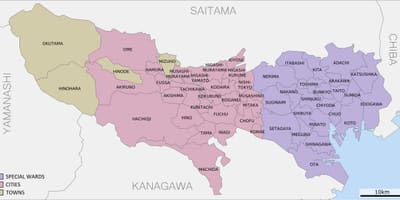 Mapa Tokio prefektury